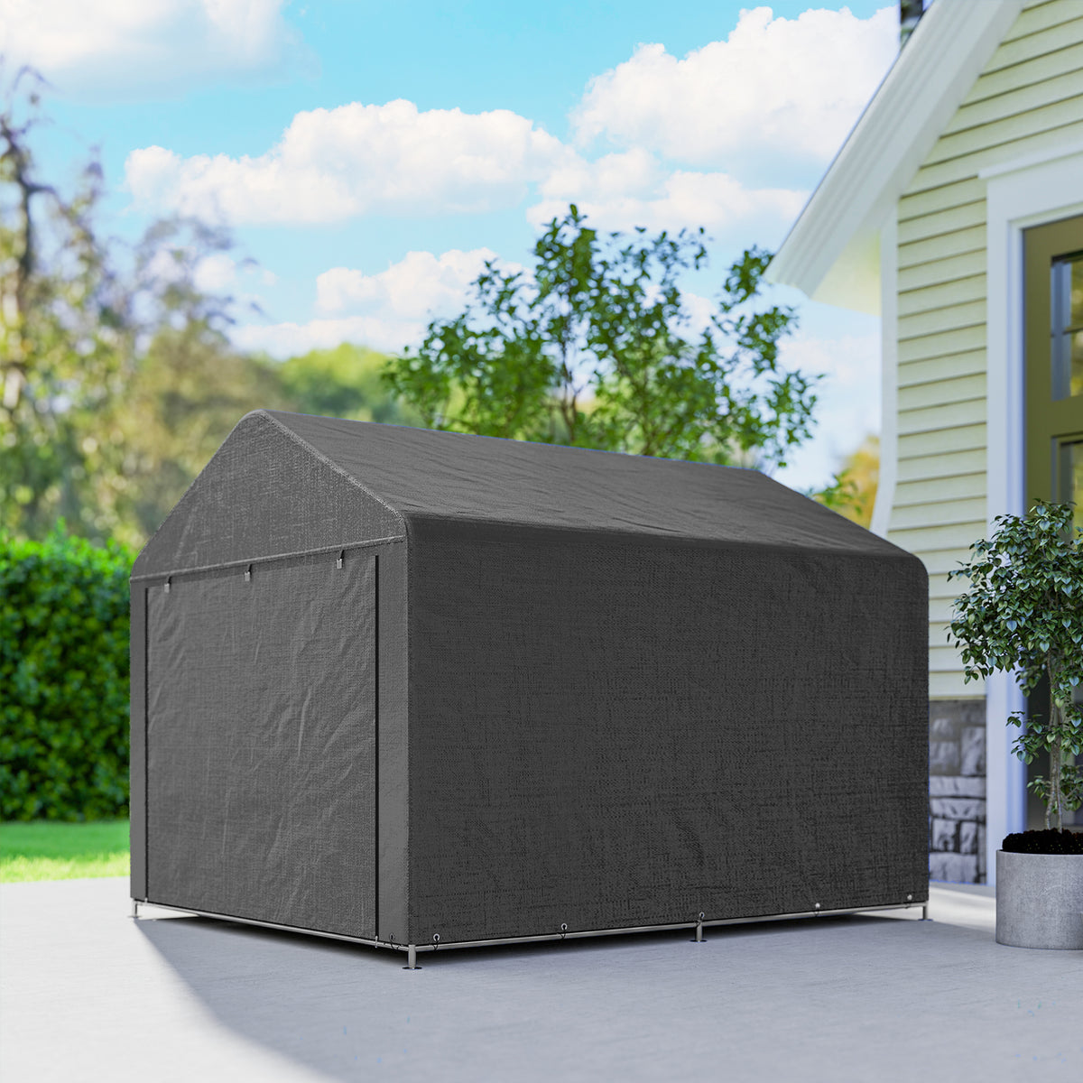 Abri de jardin tente de stockage imperméable abri moto porte enroulable fermeture éclair, 200 x 238 x 183 cm, gris foncé
