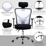 Fauteuil de bureau, chaise de bureau en maille avec hauteur réglable, dossier inclinable, 62x67x118cm, noir et blanc