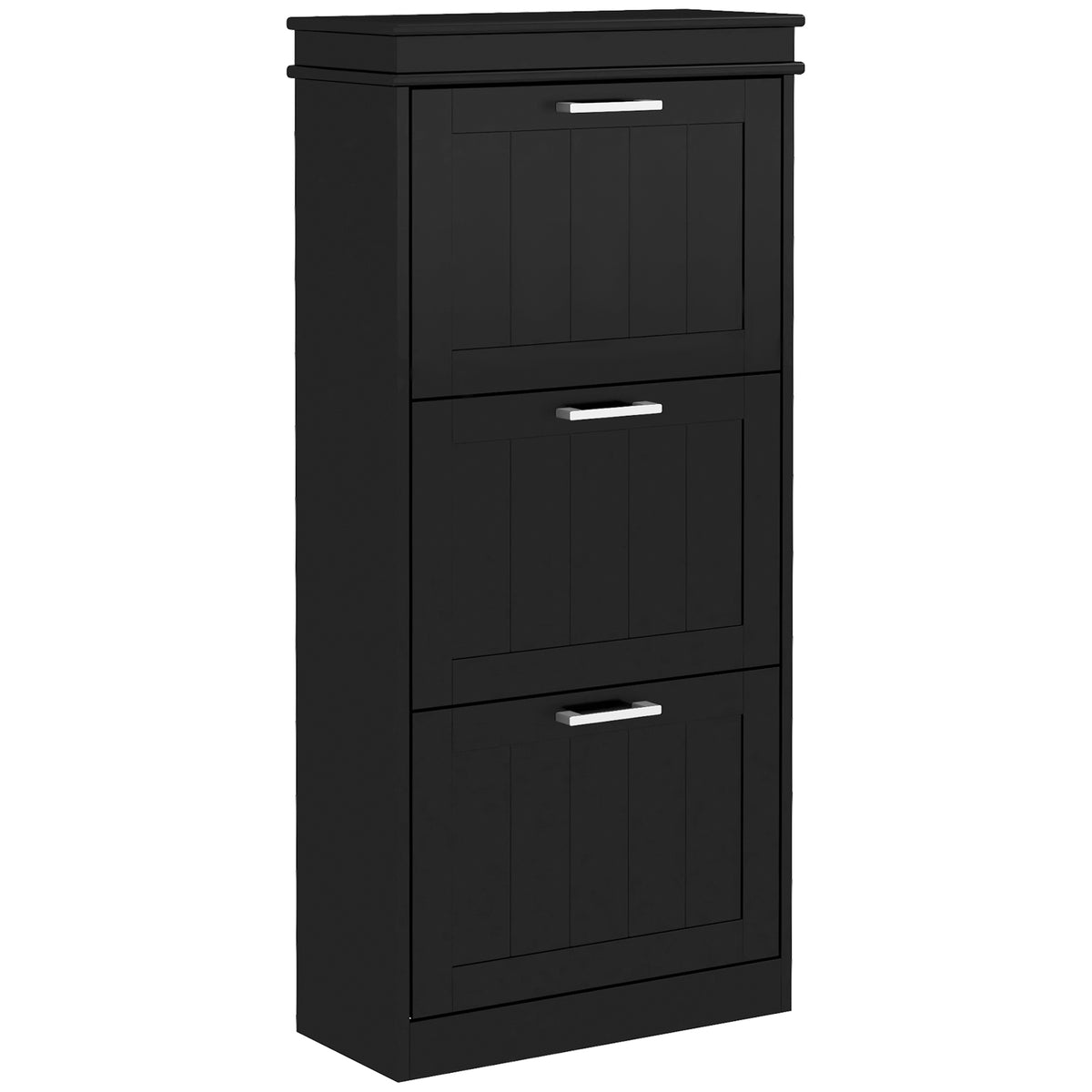 Meuble à chaussures, armoire à chaussures 3 portes abattants 15 paires, étagères réglables, 54 x 24 x 117,5 cm, noir