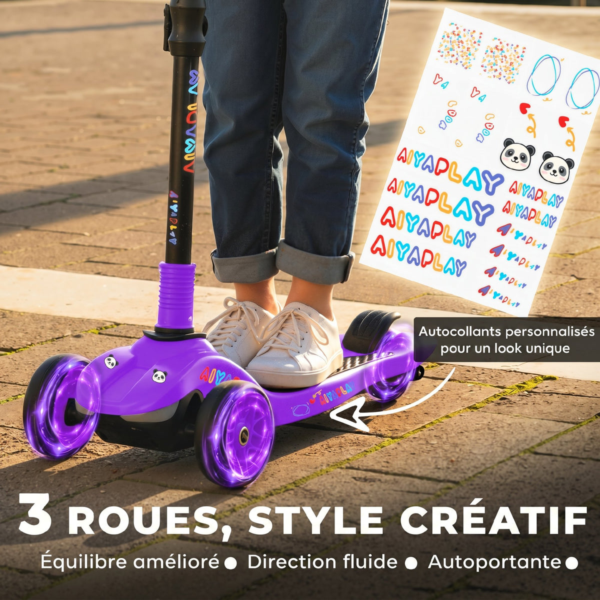 Electric scooter for children aged 6 to 10, foldable 3 wheels, zero-start, maximum speed 8 km/h 64x29x83cm purple