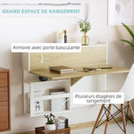 Bureau pliable mural avec étagères de rangement et placard, bureau rabattable, 100 x 18 x 74 cm effet bois naturel