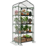 Serre de Jardin PVC avec Étagères 4 Niveaux, Serre de Balcon, Bâche Renforcée 140g/m², Châssis en Acier, Porte Zippée Enroulable, pour Légumes et Plantes, Extérieur, 70x50x160cm, Transparente