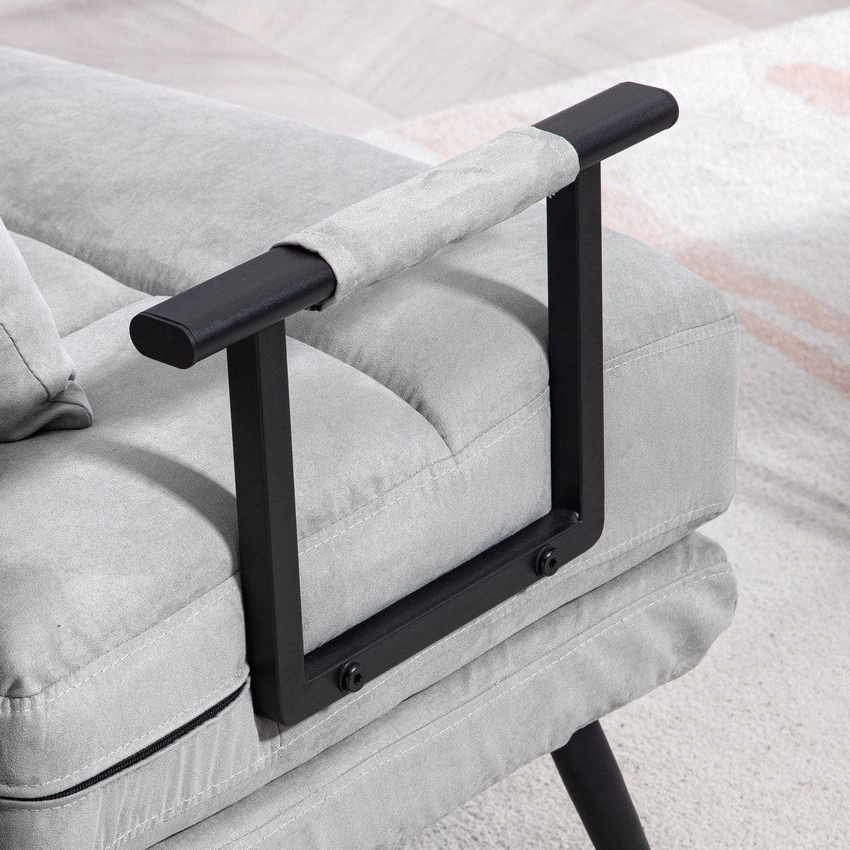 Fauteuil convertible 3 en 1 lit 1 place dossier inclinable 5 positions, accoudoirs et coussin, tissu effet velours, gris