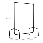 Portant à Vêtements avec Roulettes Tringle a Vêtement solide Charge 140 Kg 150 x 60 x 170 cm Porte-Manteau en acier noir