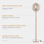 Lampadaire sur Pied Circulaire 40 W Max. Abat-Jour bois naturel clair dim. Ø 38 x 160 cm