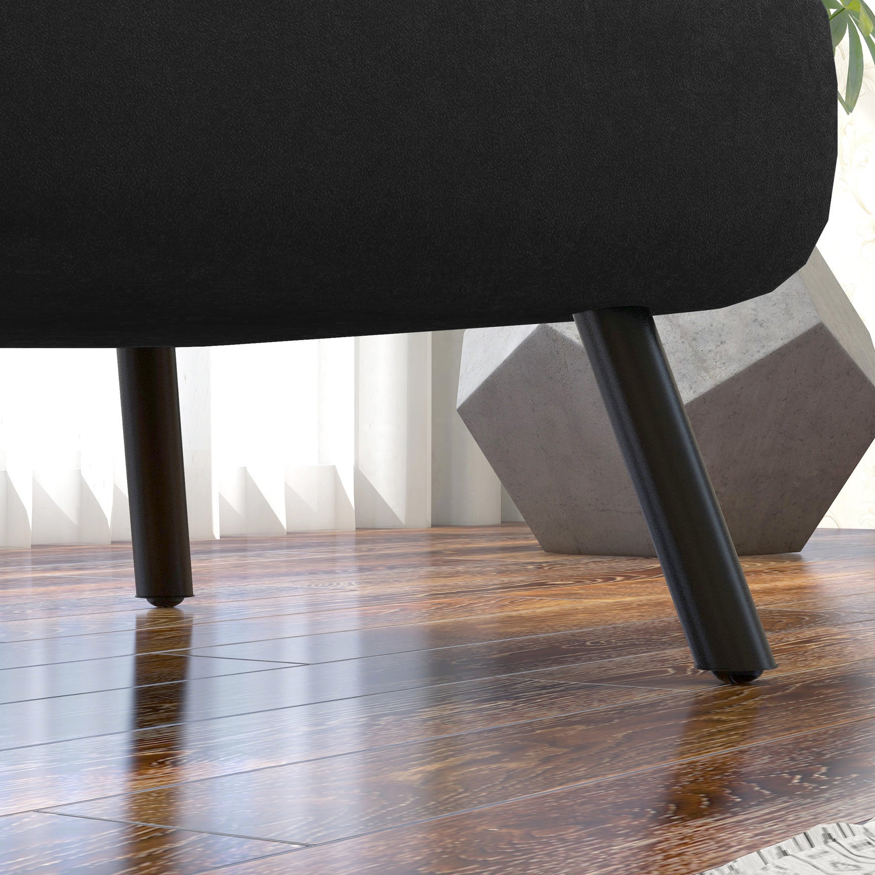 Fauteuil convertible 4 en 1 lit 1 place dossier 5 positions, accoudoirs en bois et coussin, tissu effet velours, noir