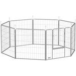 Parc pour chien enclos chien 8 panneaux modulable pliable acier avec porte pour chiot intérieur extérieur 80H cm argent