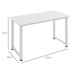Table d'ordinateur table de salle à manger 120L x 60l x 76H cm Multifonction Grand Plateau Blanc cadre en métal