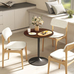 Table à manger ronde 70 cm pour 2 personnes avec plateau en placage de bois massif et piétement en acier marron