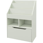 Bibliothèque étagère Multi-Rangement 3 étagères 2 niches Grand tiroir en bois Vert clair