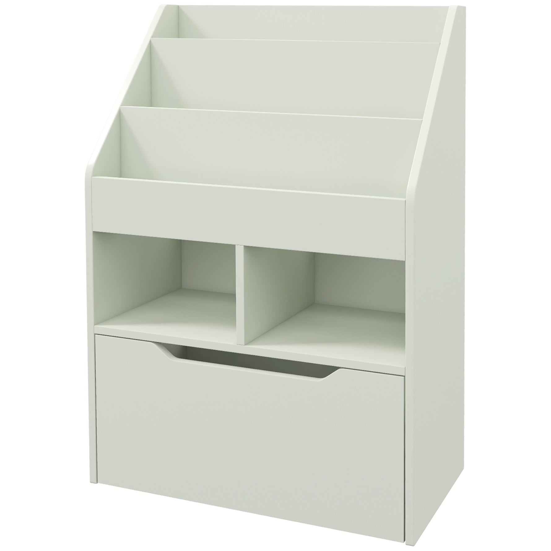 Bibliothèque étagère Multi-Rangement 3 étagères 2 niches Grand tiroir en bois Vert clair