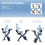 Vélo d'Appartement Pliable 4-en-1 - Ergomètre Magnétique Silencieux avec Cordes de Résistance - Sport Maison et Cardio-training avec Roulettes, Selle Confort et LCD (Max 120kg), Noir