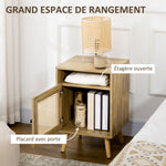Lot de 2 tables de chevet table de nuit avec placard porte cannage et niche design vintage 39 x 35 x 60 cm naturel
