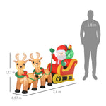 Père Noël Gonflable LED dim. 240L x 57l x 112H cm avec traîneau, Rennes, hotte 6 LED Polyester imperméable