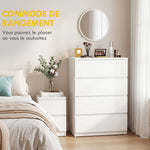 Commode 4 tiroirs meuble de rangement sans poignées design minimaliste 60 x 40 x 80 cm blanc