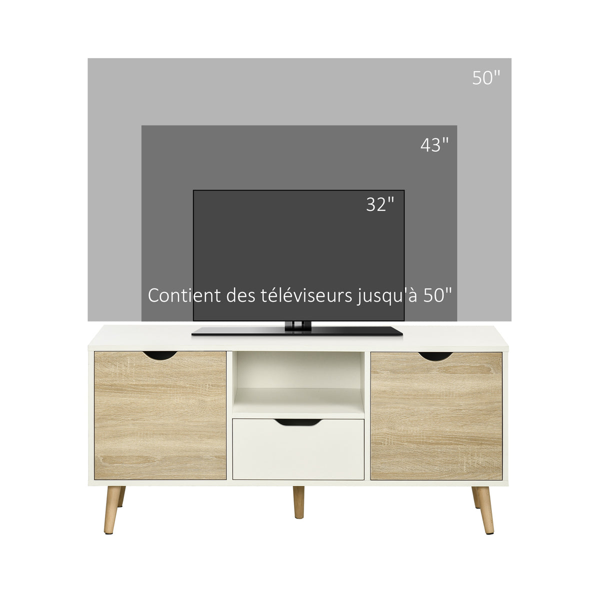 Meuble TV Banc TV Buffet bas Meuble de rangement sur pied avec 2 placards en Bois pour Chambre Salon 110 x 40 x