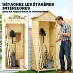 Armoire de Jardin en Bois Toit Acier Galvanisé Texture Gaufrée Étagères Réglables 85x58x213cm Bois Naturel