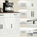 Credenza, mobile da cucina stile rustico con 4 ante a granaio, 3 cassetti, ripiani regolabili, bianco