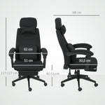 Fauteuil de bureau chaise de bureau grand confort dossier réglable repose-pied roulettes 360° lin 62 x 68 x 127 cm noir