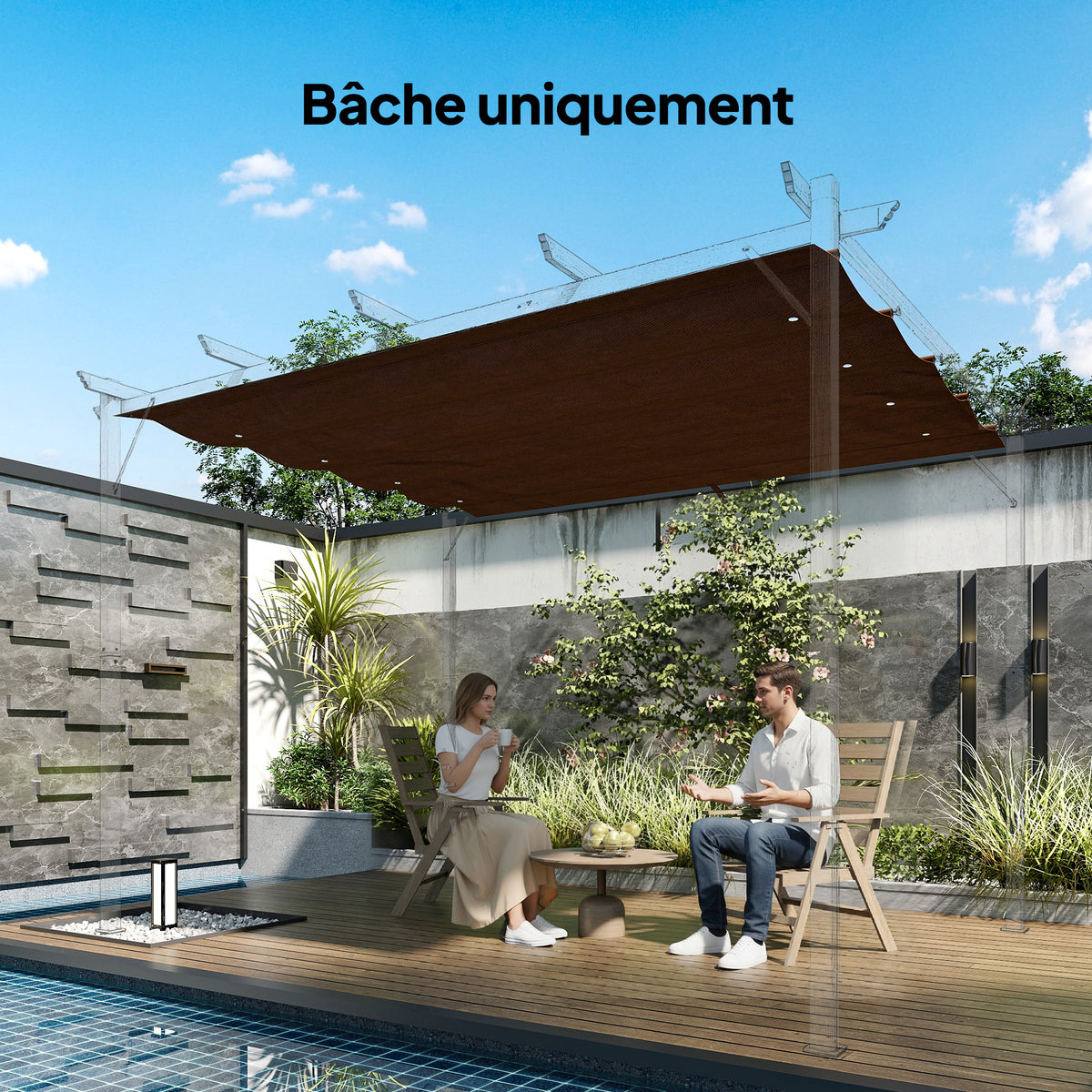 Replacement roof canopy for pergola, sun protection UV-resistant replacement fabric for 3 x 2 m pergola, coffee
