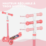 Trottinette enfant 3 Roues Lumineuses LED Hauteur Guidon réglable frein à Friction arrière de 2 à 6 ans Rose
