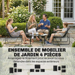 Salon de jardin 4 pièces avec canapé, fauteuils et table basse, gris foncé et noir