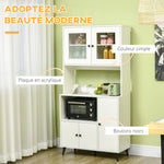 Armoire de cuisine avec 3 placards, niches, étagères réglables, portes vitrées, passe-câble, 90x40x180cm, blanc