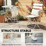Ensemble Bistrot de Jardin 3 Pièces Table et 2 Chaises Pliantes à Lattes Double Protection Antirouille Crème
