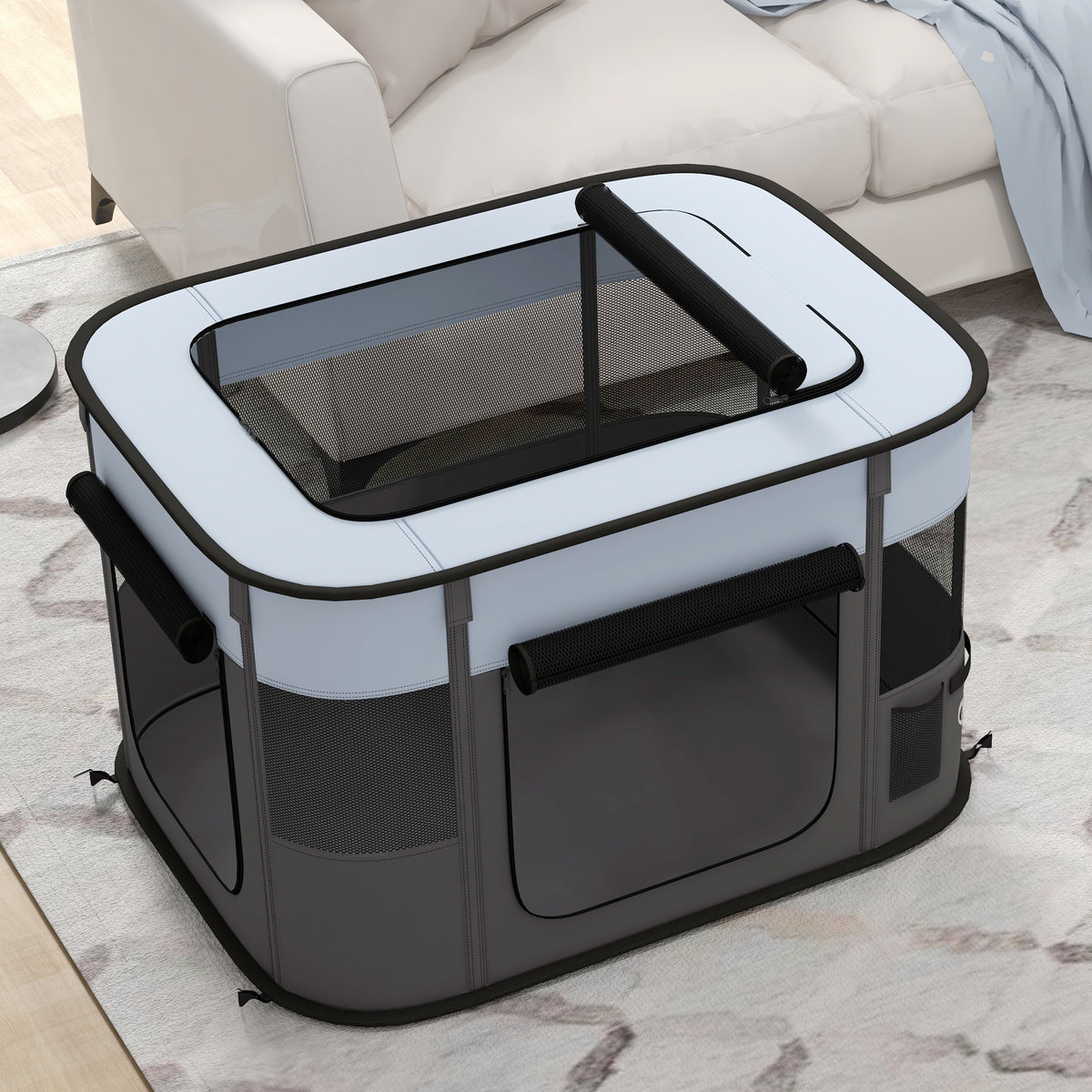 Parc enclos pliable pour chien chat petits animaux en tissu Oxford avec rangement 84 x 64 x 53 cm gris et noir