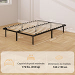 Bedframe 140 x 190 cm, tweepersoonsbed van massief hout met lattenbodem en voeteneinde, opbergruimte eronder, zwart