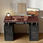 Bureau d'ordinateur, bureau informatique 120 x 55 cm avec plateau pour clavier, 3 tiroirs, pour chambre, domicile, noir
