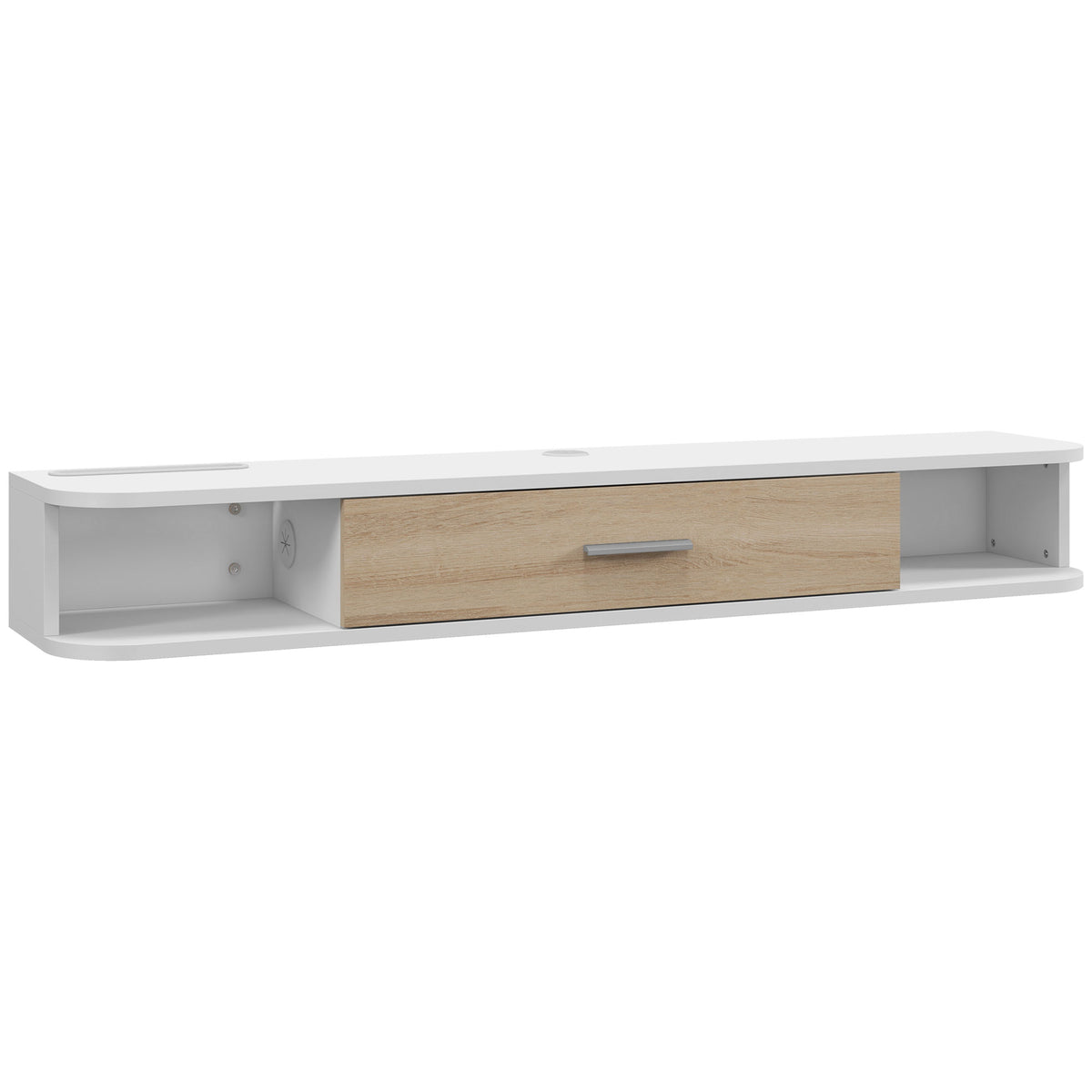 Meuble TV mural banc TV jusqu'à 50 pouces avec compartiments ouverts et armoire à porte rabattable blanc