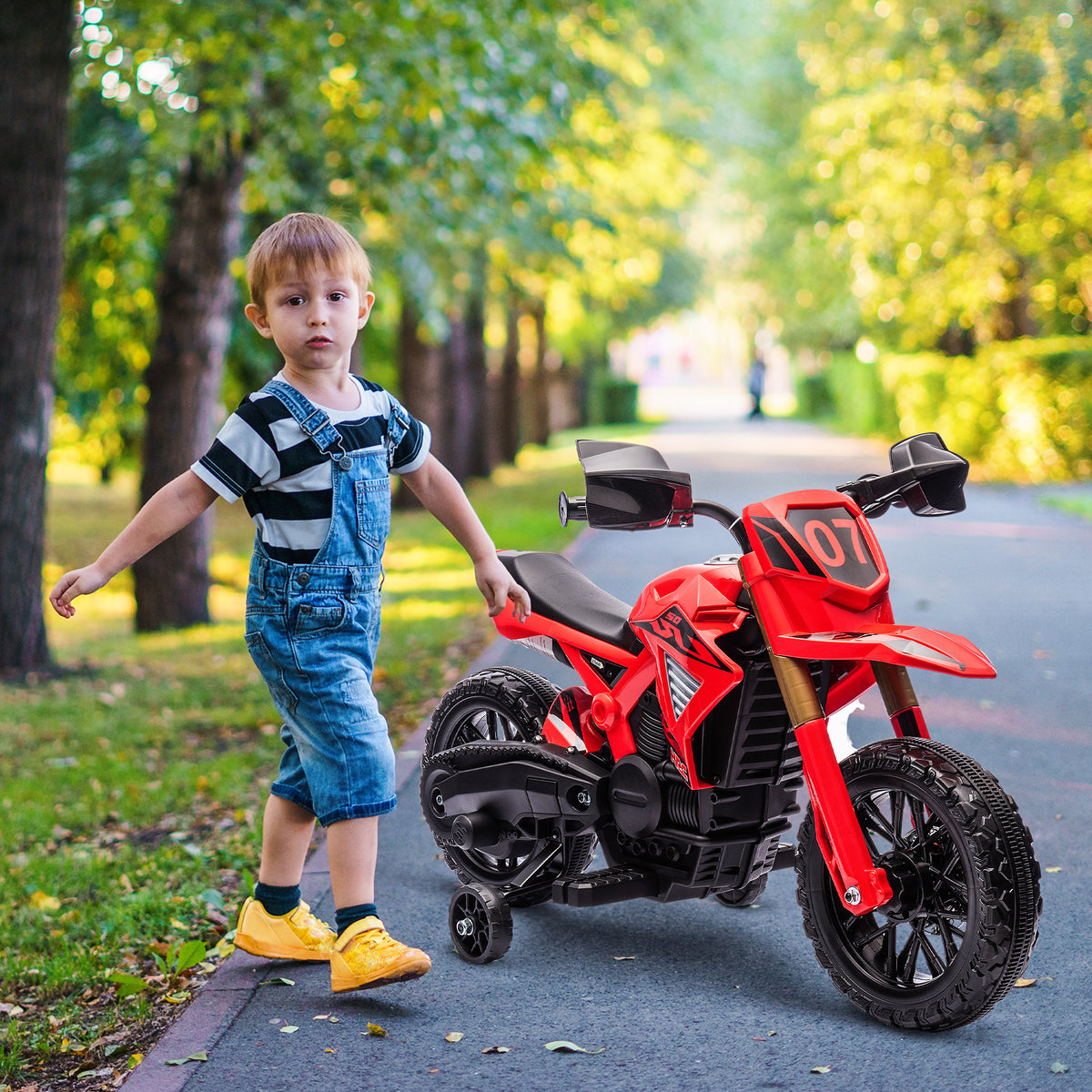 Elektro-Motocross für Kinder 3-8 Jahre, 6V-Akku, 2 Motoren, Hupe und Stützräder, 30 kg Tragkraft, rot