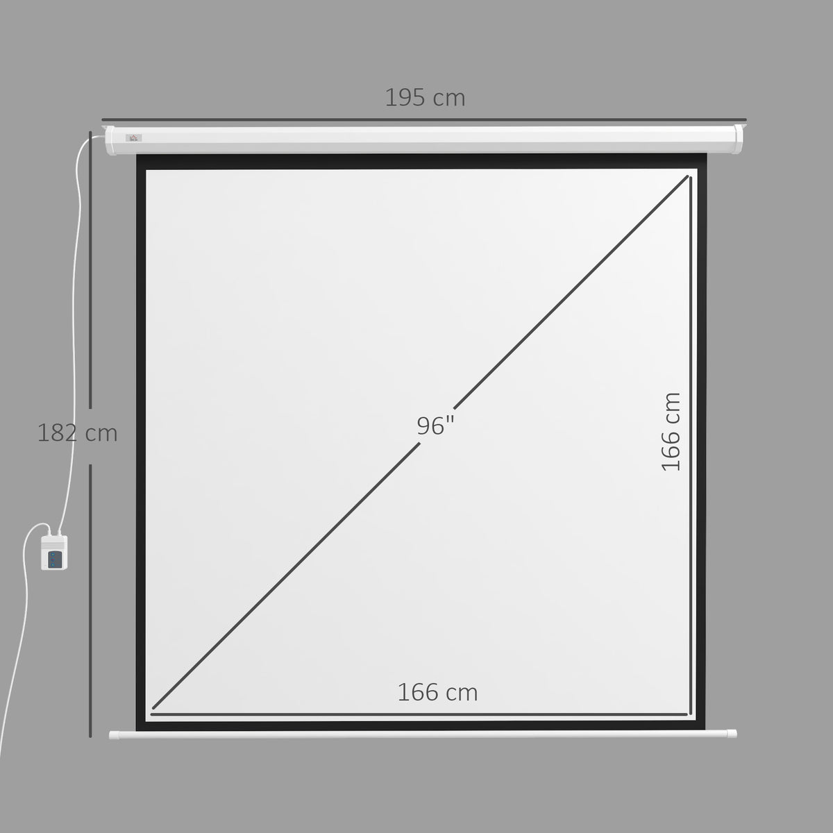 Schermo per proiezione motorizzato da 96 pollici, 1:1 4K HD, fissaggio a parete o a soffitto con telecomando, 195L x 8l x 182H cm
