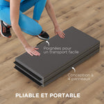 Tapis de gymnastique yoga pilates fitness pliable en 4 avec poignées revêtement synthétique 240 x 120 x 5 cm gris