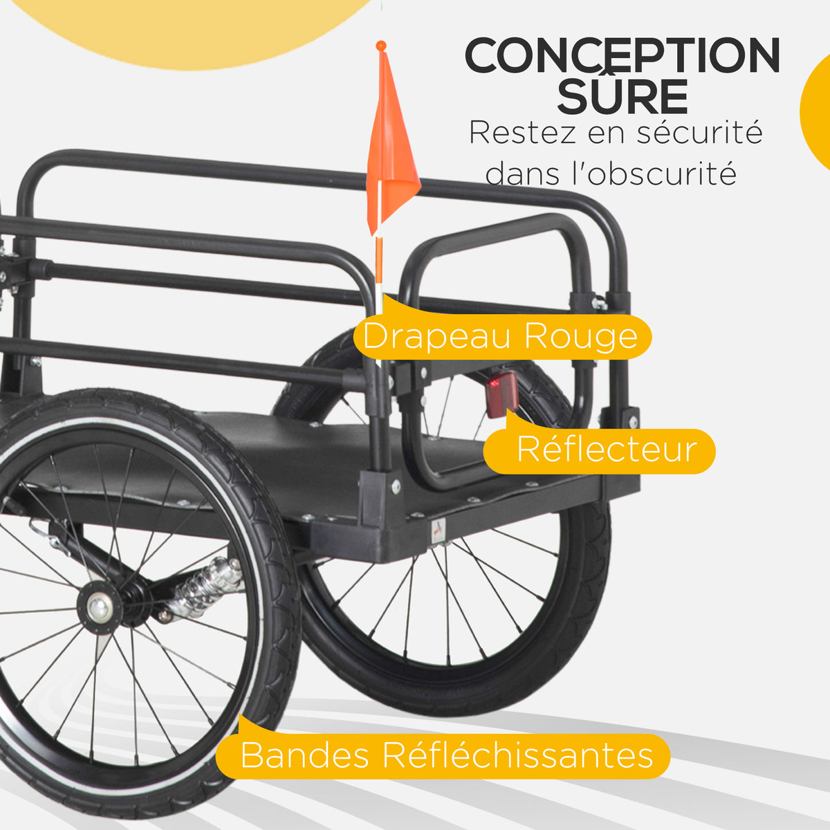 Remorque pliable pour vélo en acier roues 16 pouces charge max. 40 kg avec barre d'attelage universelle