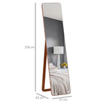 Grand miroir pleine longueur rectangulaire, 37 x 160 cm - miroir sur pied ou mural - pour chambre à coucher, salon et dressing, noyer clair