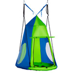 Balançoire nid d'oiseau Ronde avec Tente Amovible Ø 100 cm 4 Anneaux Inclus métal époxy Oxford Haute densité - Vert et Bleu