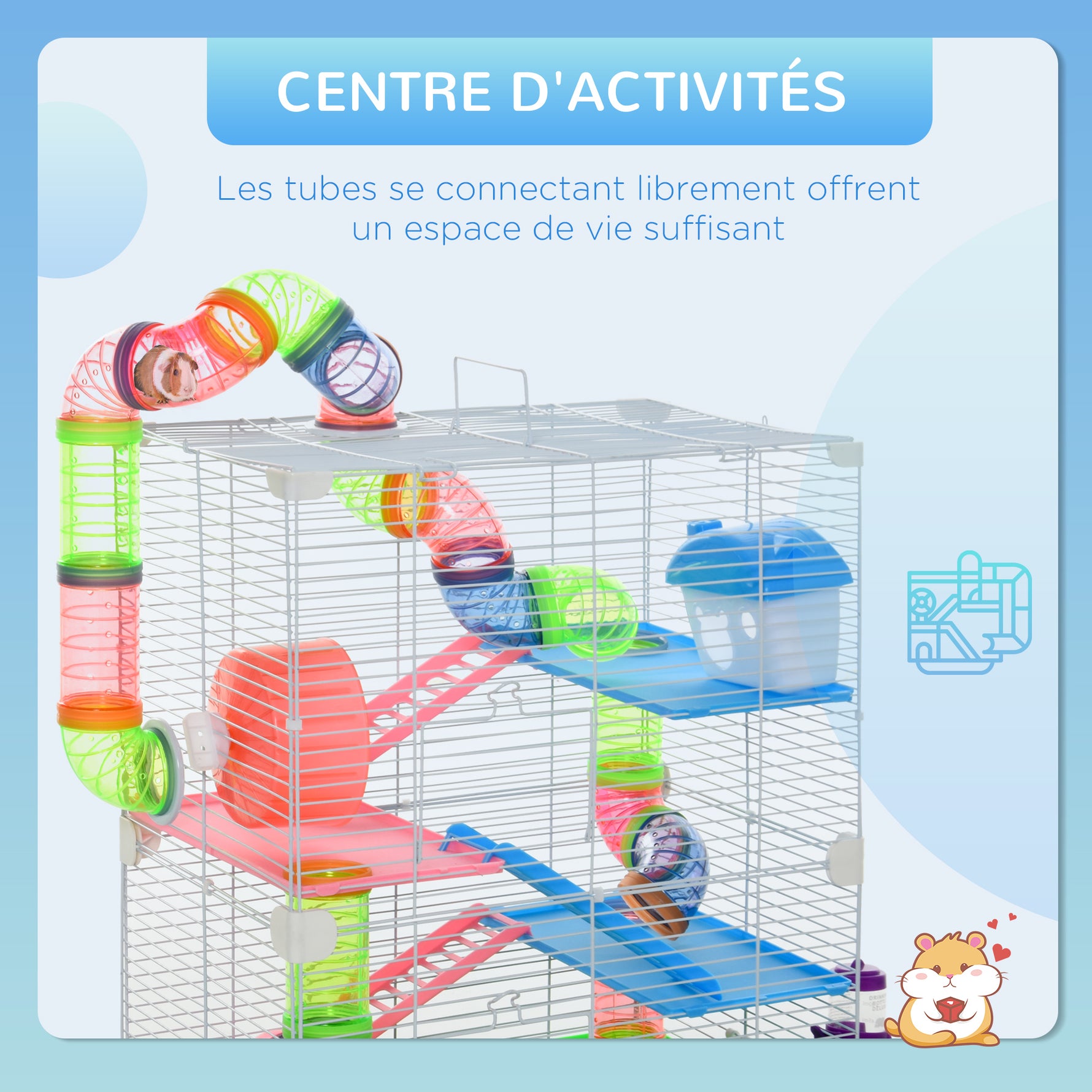 Cage pour hamster et gerbille à 5 étages, habitat sécurisé en grillage métallique avec tunnels, roue, maison et échelles, 46 x 30 x 58 cm, vert