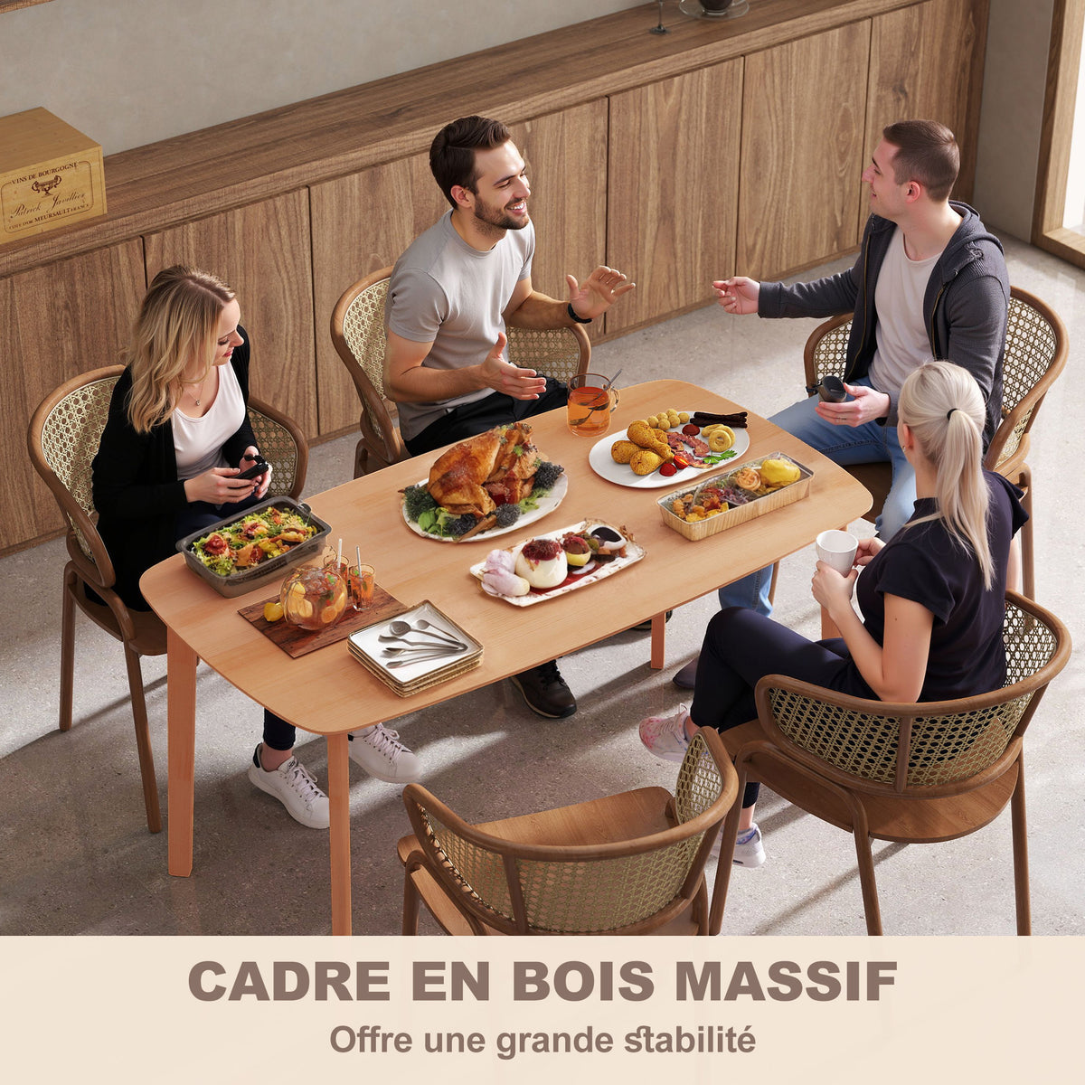 Table à manger rectangulaire pour 6 personnes table de cuisine 150 cm en bois massif 150 x 80 x 76 cm bois naturel