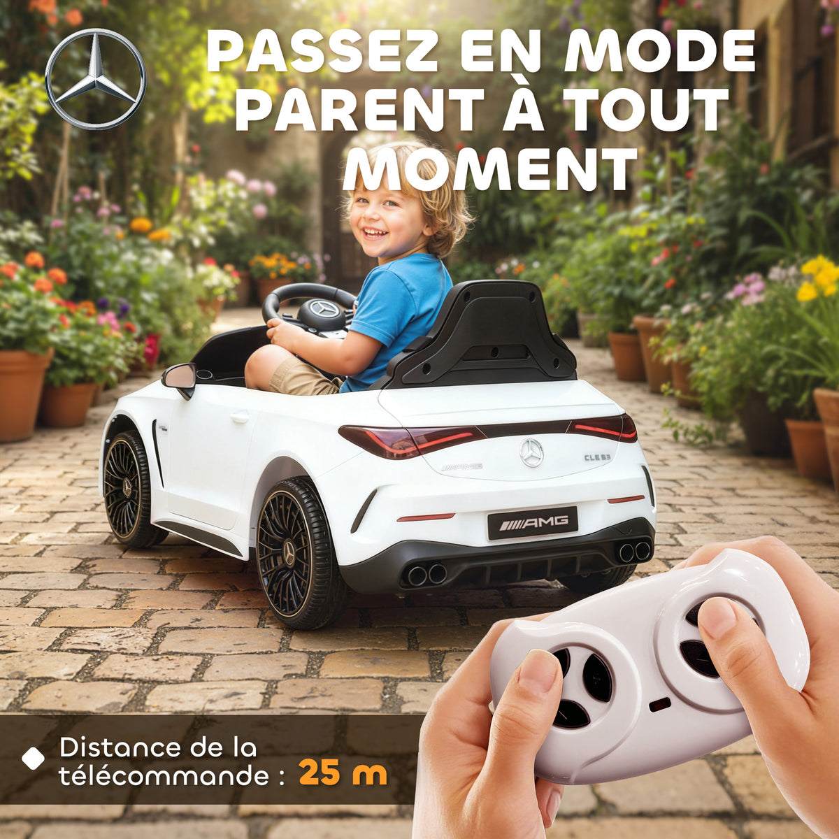 Voiture électrique enfants Mercedes AMG CLE 53 12V 2 moteurs télécommande parentale 2,4G 99 x 55 x 43 cm blanc