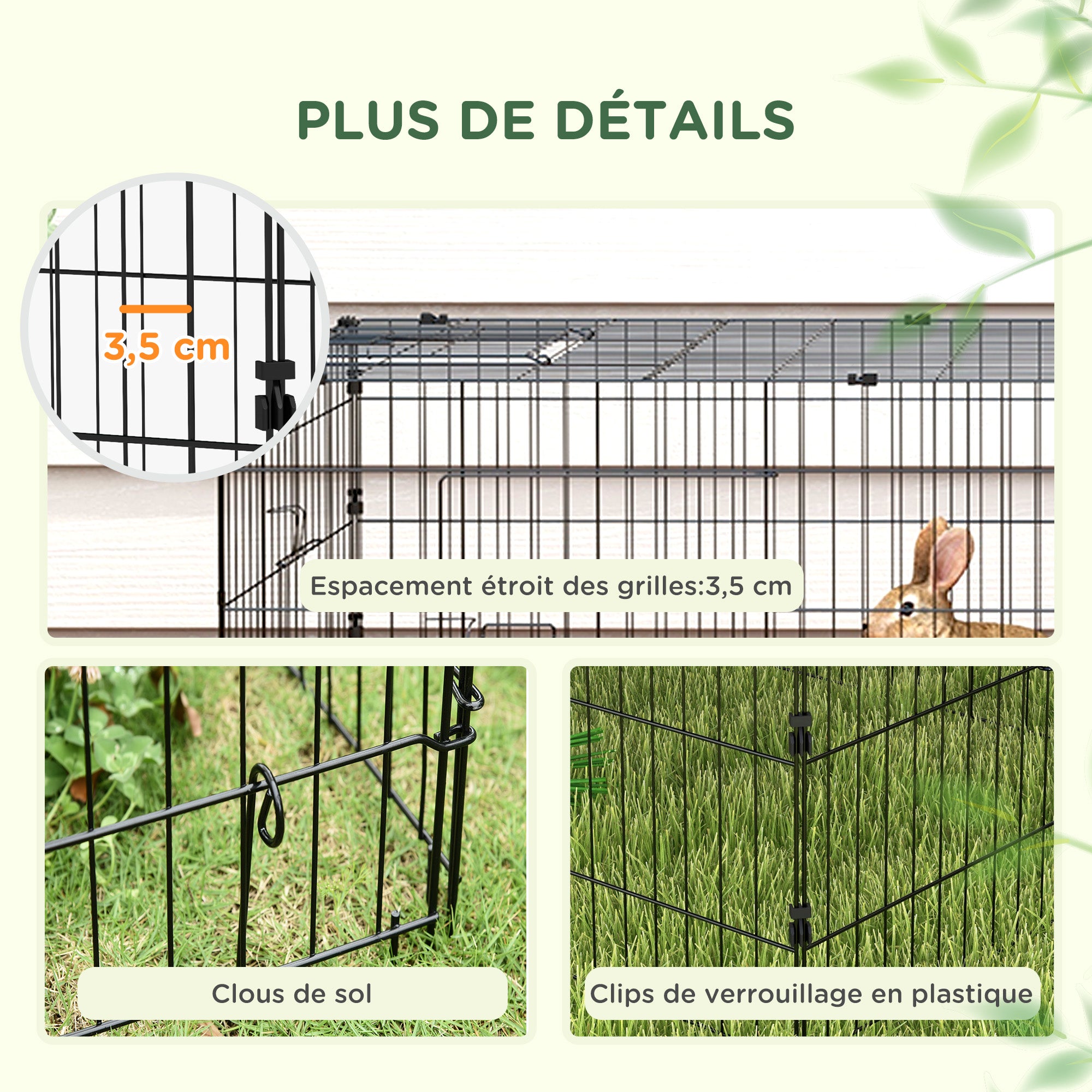 Modular steel playpen with cover for rabbits, rodents, and small animals, indoor/outdoor, 220L x 85W x 70H cm, green