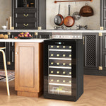 Vinoteca 24 botellas 65L de alto rendimiento, temperatura regulable 5-20°, con luz LED, panel de control táctil, negro