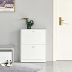 Armoire à Chaussures Meuble à Chaussures dim. 60L x 24l x 80H cm 2 Portes abattantes Blanc