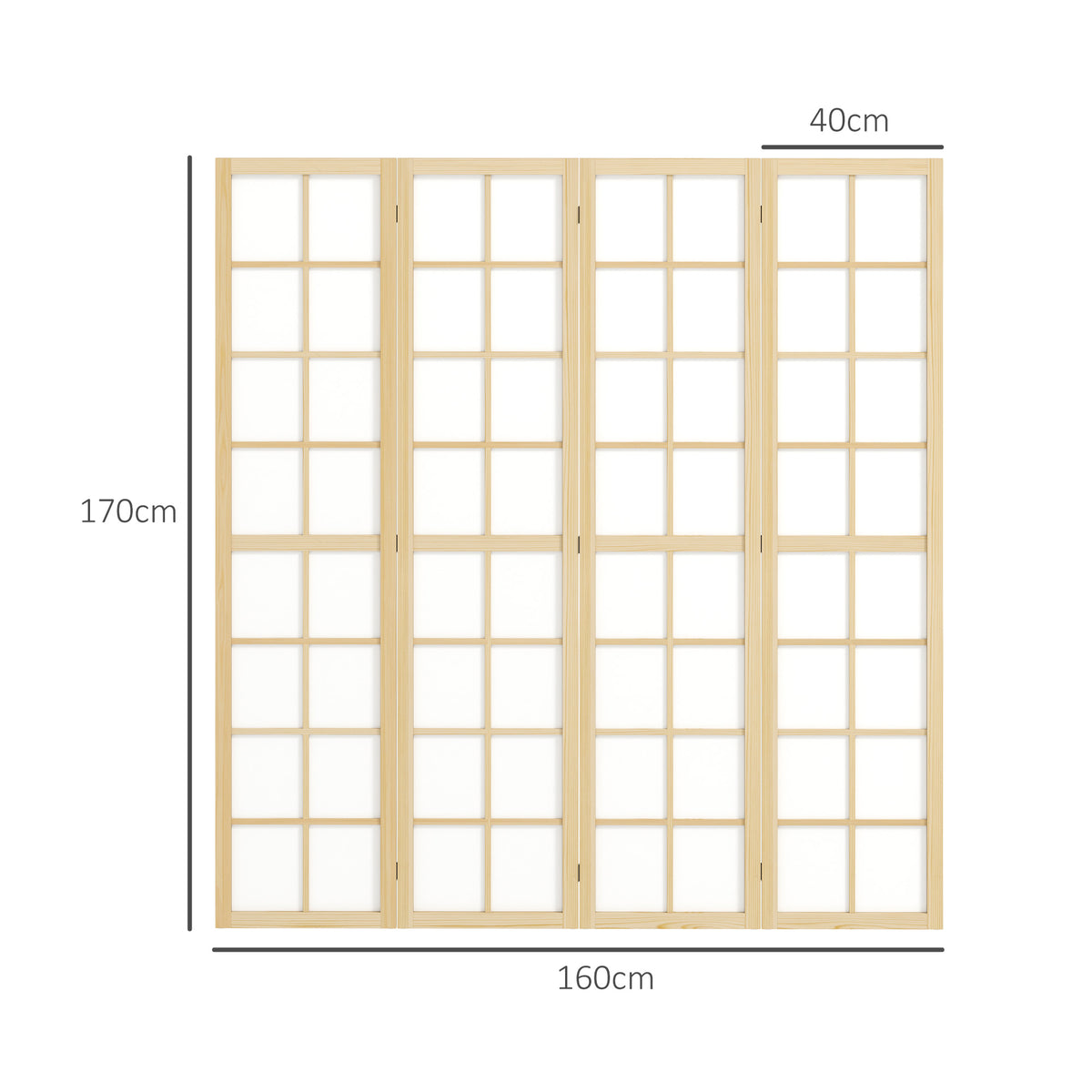 Paravent interieur pliable 4 panneaux 160 x 170 cm séparateur de pièce pour salon chambre à coucher maison, naturel