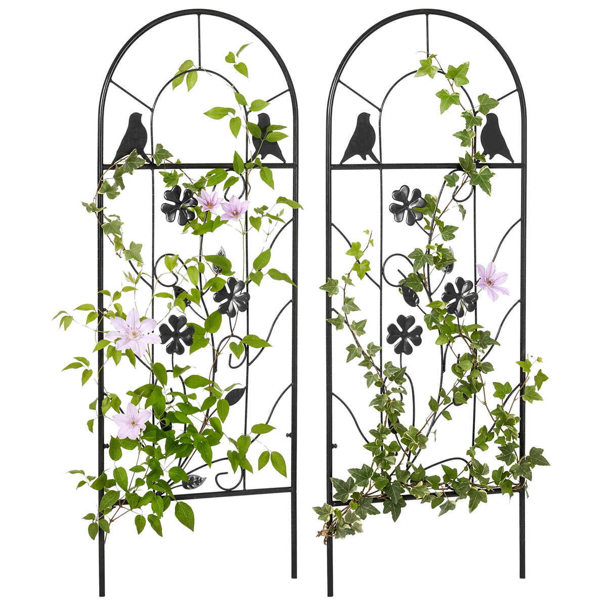 Set di 2 tralicci da giardino, supporto per piante rampicanti in metallo - 38 x 98 cm nero