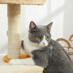 Arbre à Chat 72 cm, Perchoir Doux, Plateforme en Forme de Poisson, Niche en Peluche, Poteaux en Sisal, Balle, Beige