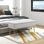 Banco baúl de almacenamiento 2 en 1 de tela con patas de horquilla de acero dorado 100 x 40 x 49 cm crema