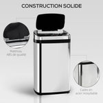 Poubelle de cuisine automatique 30L acier inoxydable, poubelle à capteur de mouvement avec couvercle, 33x25x58cm, argent