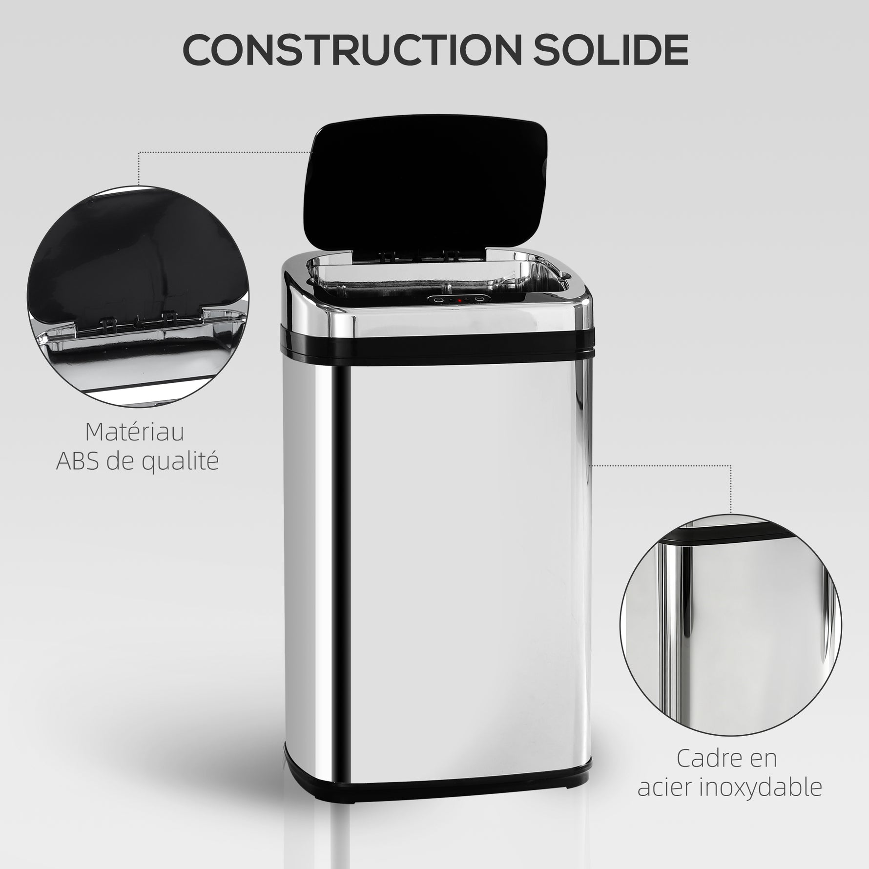 Poubelle de cuisine automatique 30L acier inoxydable, poubelle à capteur de mouvement avec couvercle, 33x25x58cm, argent